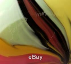 Grand Vintage Beau Bol / Vase En Verre Multicolore Art De Murano Signé
