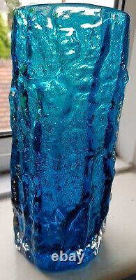 Grand Whitefriars Glass Kingfisher Blue Bark Vase 9 Tall