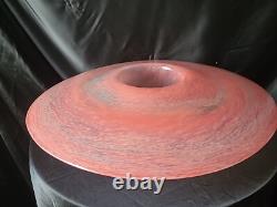 Grand bol en verre artistique rose, vase/porte-bougie en verre écossais Vasart, non marqué, 38 cm