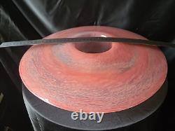 Grand bol en verre artistique rose, vase/porte-bougie en verre écossais Vasart, non marqué, 38 cm