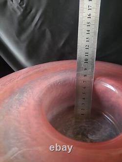 Grand bol en verre artistique rose, vase/porte-bougie en verre écossais Vasart, non marqué, 38 cm