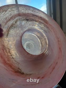 Grand bol en verre artistique rose, vase/porte-bougie en verre écossais Vasart, non marqué, 38 cm