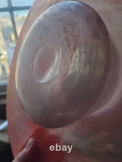 Grand bol en verre artistique rose, vase/porte-bougie en verre écossais Vasart, non marqué, 38 cm