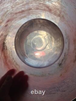 Grand bol en verre artistique rose, vase/porte-bougie en verre écossais Vasart, non marqué, 38 cm
