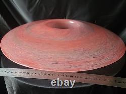 Grand bol en verre artistique rose, vase/porte-bougie en verre écossais Vasart, non marqué, 38 cm