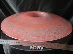 Grand bol en verre artistique rose, vase/porte-bougie en verre écossais Vasart, non marqué, 38 cm