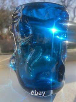 Grand grand vase Whitefriars Knobbly 9609 en bleu doublé (7)