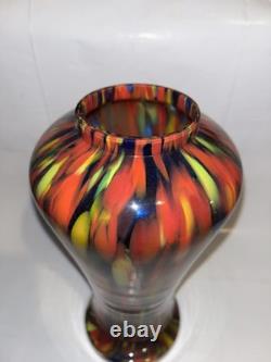 Grand grand vase à pied en verre moucheté Art déco bohémien vintage Franz Tomschick, rare