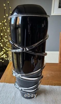 Grand vase d’art en verre italien soufflé à la main V, 47 cm, noir avec filets appliqués, style Murano
