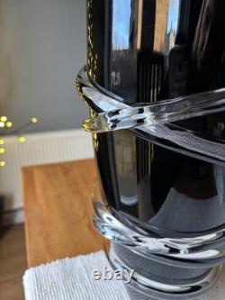 Grand vase d’art en verre italien soufflé à la main V, 47 cm, noir avec filets appliqués, style Murano