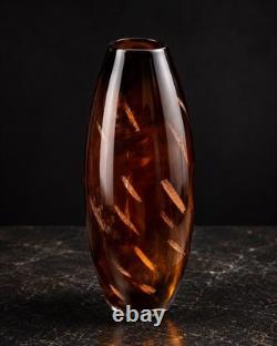 Grand vase décoratif en verre ambré, style Murano, verre fumé lourd, 38 cm, vintage
