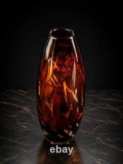Grand vase décoratif en verre ambré, style Murano, verre fumé lourd, 38 cm, vintage