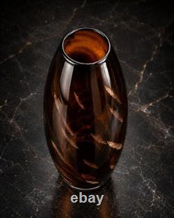 Grand vase décoratif en verre ambré, style Murano, verre fumé lourd, 38 cm, vintage