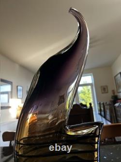 Grand vase en verre Sommerso tchèque des années 1960-70, 50 cm, améthyste et ambre, style Hospodka, MCM