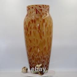 Grand vase en verre artistique moucheté des années 50, ambre orange, style Murano