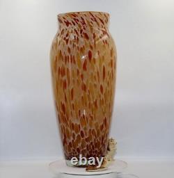 Grand vase en verre artistique moucheté des années 50, ambre orange, style Murano
