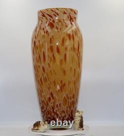 Grand vase en verre artistique moucheté des années 50, ambre orange, style Murano