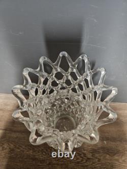 Grand vase en verre clair soufflé à la main avec un art en treillis vintage