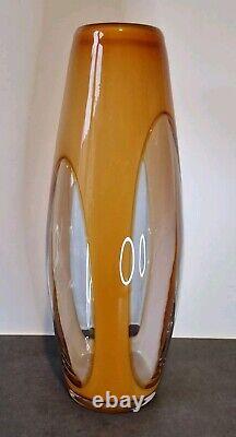Grand vase en verre d'art Murano Sommerso vintage jaune blanc ITALIE 19 pièce d'énoncé