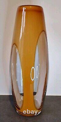 Grand vase en verre d'art Murano Sommerso vintage jaune blanc ITALIE 19 pièce d'énoncé