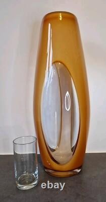 Grand vase en verre d'art Murano Sommerso vintage jaune blanc ITALIE 19 pièce d'énoncé