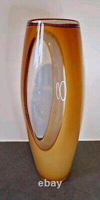 Grand vase en verre d'art Murano Sommerso vintage jaune blanc ITALIE 19 pièce d'énoncé