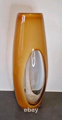 Grand vase en verre d'art Murano Sommerso vintage jaune blanc ITALIE 19 pièce d'énoncé