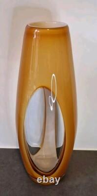 Grand vase en verre d'art Murano Sommerso vintage jaune blanc ITALIE 19 pièce d'énoncé