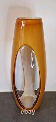 Grand vase en verre d'art Murano Sommerso vintage jaune blanc ITALIE 19 pièce d'énoncé