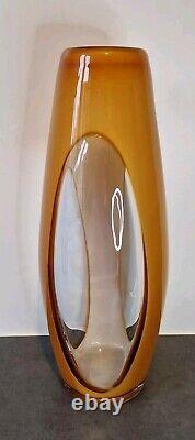 Grand vase en verre d'art Murano Sommerso vintage jaune blanc ITALIE 19 pièce d'énoncé