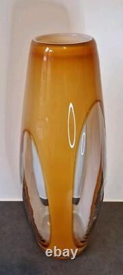 Grand vase en verre d'art Murano Sommerso vintage jaune blanc ITALIE 19 pièce d'énoncé
