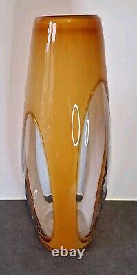 Grand vase en verre d'art Murano Sommerso vintage jaune blanc ITALIE 19 pièce d'énoncé