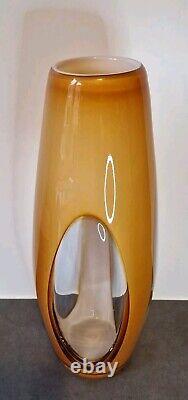 Grand vase en verre d'art Murano Sommerso vintage jaune blanc ITALIE 19 pièce d'énoncé