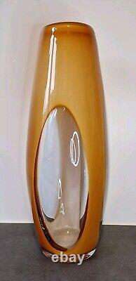Grand vase en verre d'art Murano Sommerso vintage jaune blanc ITALIE 19 pièce d'énoncé