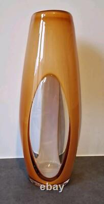 Grand vase en verre d'art Murano Sommerso vintage jaune blanc ITALIE 19 pièce d'énoncé