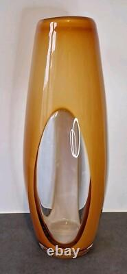 Grand vase en verre d'art Murano Sommerso vintage jaune blanc ITALIE 19 pièce d'énoncé