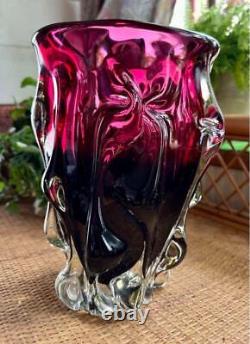 Grand vase en verre d'art dégradé rouge