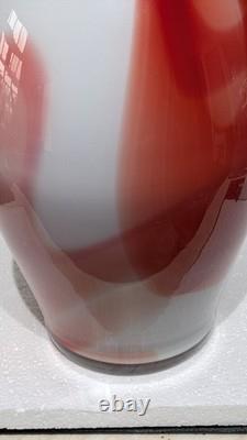 Grand vase en verre d’art rouge, blanc et noir de 15 pouces, superbe, très bon état, livraison gratuite incluse