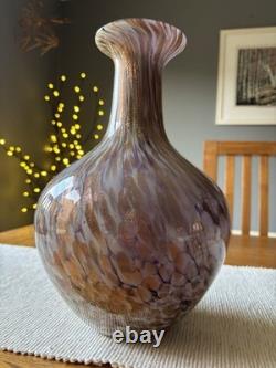 Grand vase en verre d’art style Murano cuivre aventurine améthyste torsadé 12 vintage