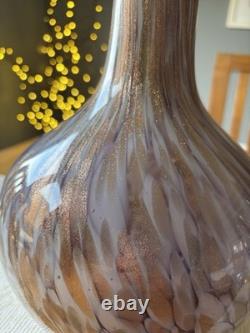 Grand vase en verre d’art style Murano cuivre aventurine améthyste torsadé 12 vintage