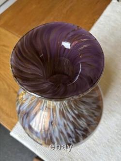 Grand vase en verre d’art style Murano cuivre aventurine améthyste torsadé 12 vintage