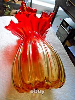 Grand vase en verre de Murano rouge 12 Ambreina 6,5 lb