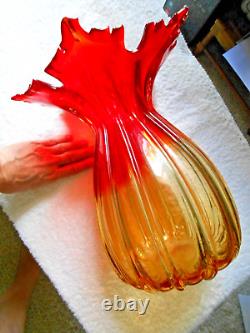 Grand vase en verre de Murano rouge 12 Ambreina 6,5 lb