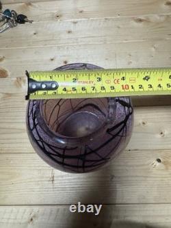 Grand vase en verre irisé rose à pois et fil de Bohemian Ernst Steinwald des années 1920