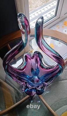 Grand vase sculptural en verre d'art Sommerso de style Murano, pièce maîtresse de 51 cm