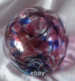 Grand vase vintage en verre d’art soufflé à la main bleu et rose