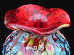Grande Taille Murano Glass Art Libre Formation Millefiori Murrine Vase Avec Étiquette