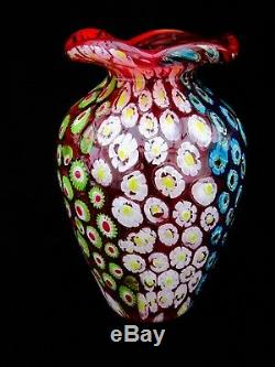Grande Taille Murano Glass Art Libre Formation Millefiori Murrine Vase Avec Étiquette