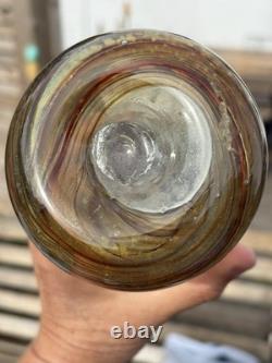 Grande bouteille-vase décorative en verre d’art soufflé à la main, allongée, 46 cm, agate tigre