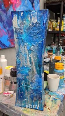 Grande décoration de vase artistique moderne Vase en verre bleu Vase en verre abstrait Décor intérieur